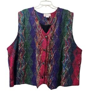 Vintage C.S.T. Studio vest Size 3x Acrylic Colorful Woven Funky Unique 80s 90s